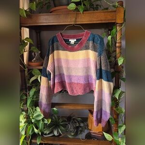 Luv Lane Stripe Chenille Scallop Hem Crop Sweater